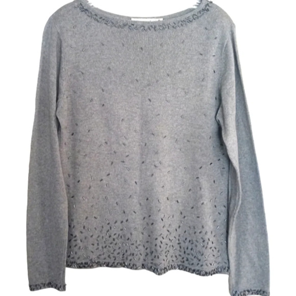Bianca‎ Nygard Women's Gray Silk Cashmere Blend Beaded Sweater Size Medium 10/12 - Picture 1 of 4